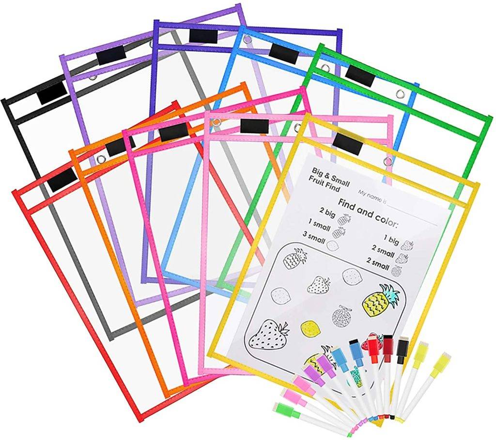 Dry Erase Pockets Fundas Fichas de Papel 10 Colores Diferentes
